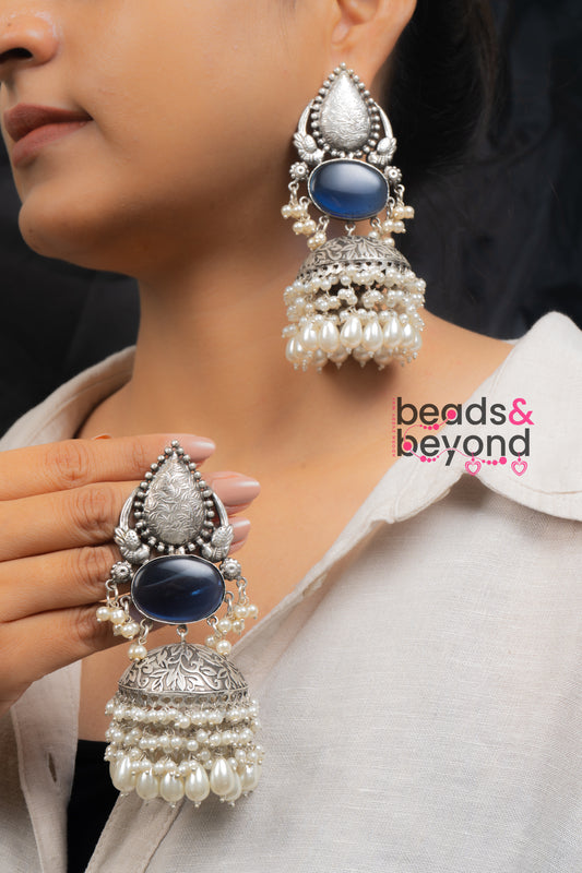 Azure Pearl Sliver Jhumka Earrings