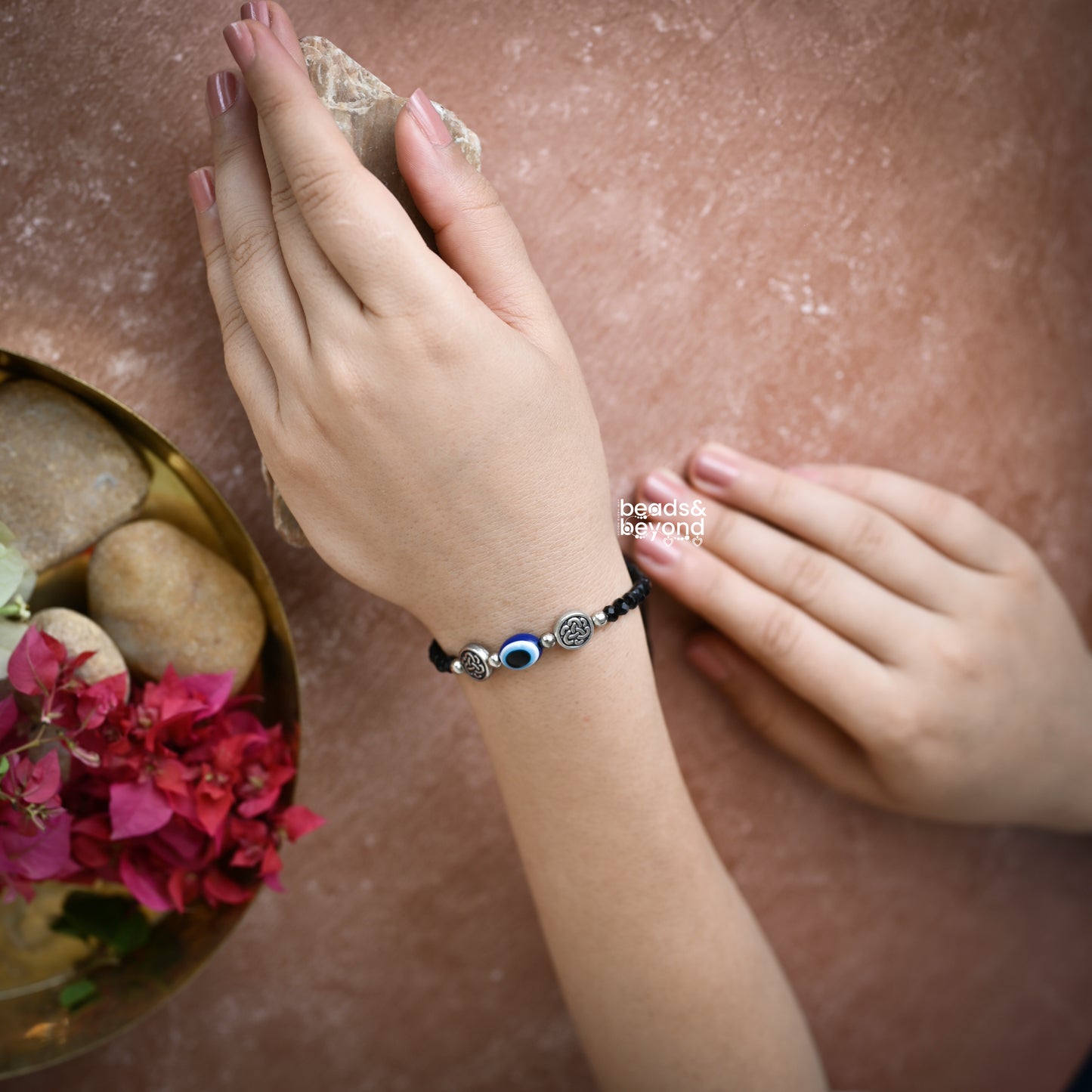 Black Beaded Evil Eye Bracelet