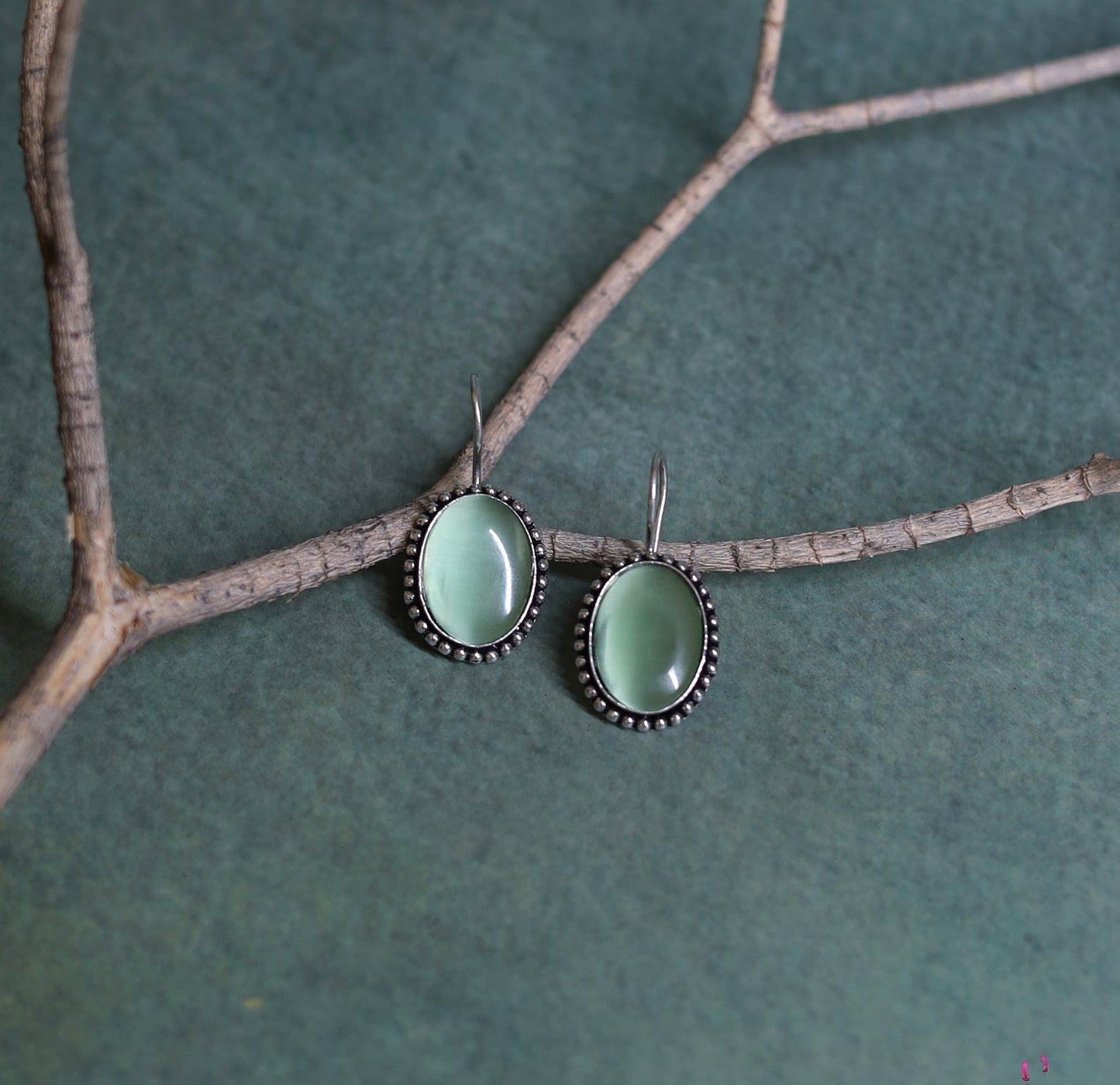 Oval Stone Drop Earrings