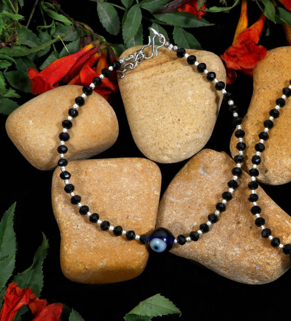 Black Bead with Evil Eye Anklet